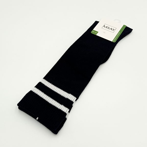 Podkolanówki Damskie Czarne w Białe Paski MSAY Podkolanówki Damskie Czarne w Białe Paski