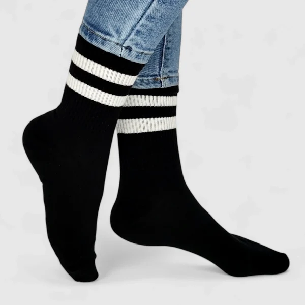 Skarpetki damskie bawełniane czarne w paski MSAY Skarpetki damskie bawełniane czarne w paski