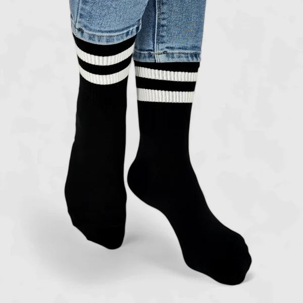 Skarpetki damskie bawełniane czarne w paski MSAY Skarpetki damskie bawełniane czarne w paski