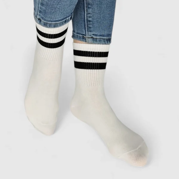 Skarpetki damskie bawełniane białe w paski MSAY Skarpetki damskie bawełniane białe w paski