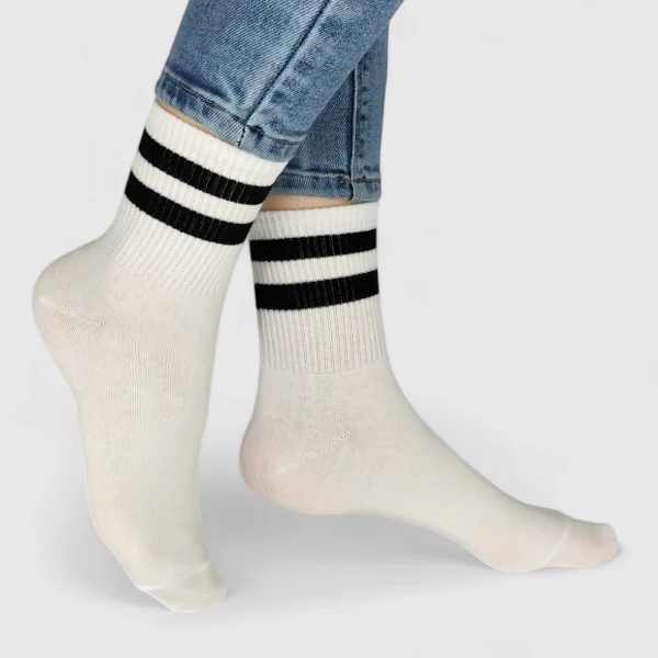 Skarpetki damskie bawełniane białe w paski MSAY Skarpetki damskie bawełniane białe w paski