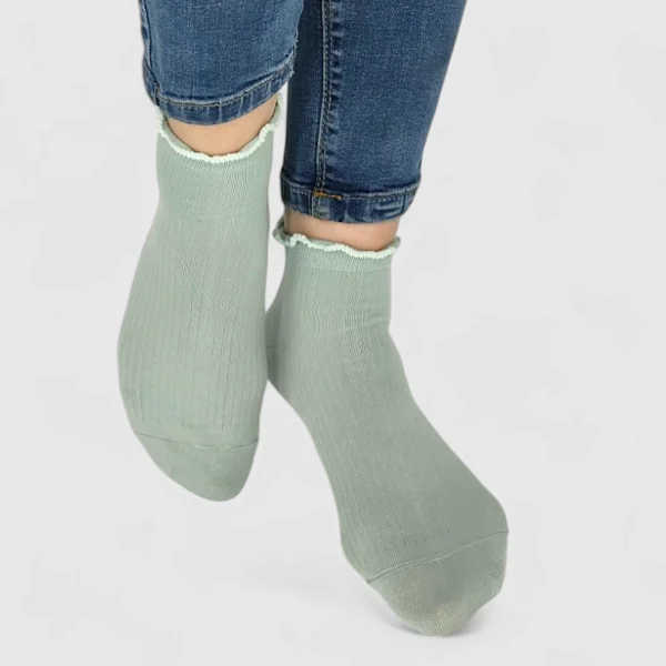 Skarpetki damskie z falbanką limonkowe