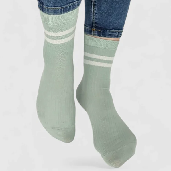 Skarpetki damskie bawełniane limonkowe w paski MSAY Skarpetki damskie bawełniane limonkowe w paski