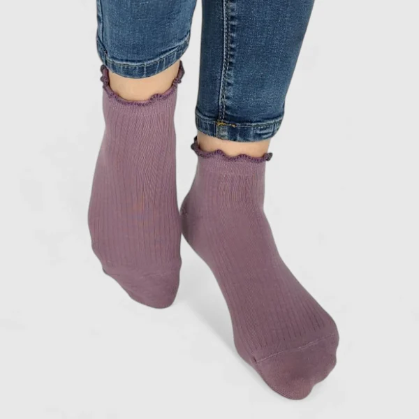 Skarpetki damskie z falbanką fiolet