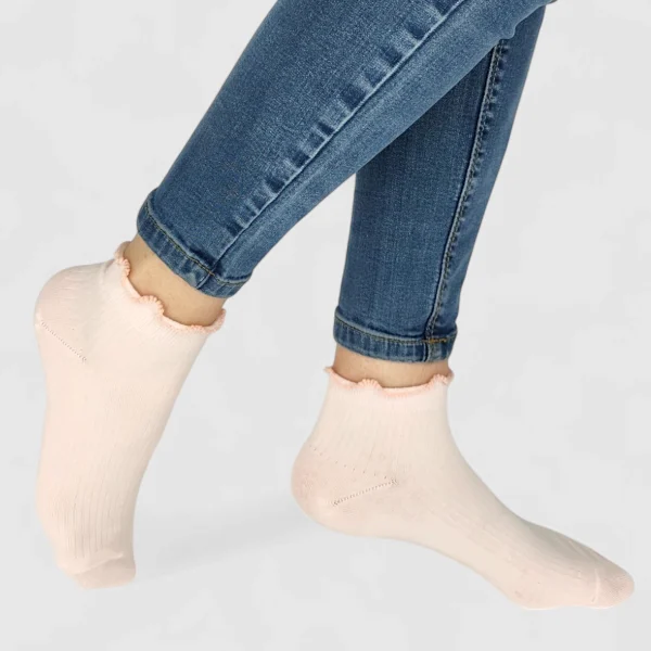 Skarpetki damskie z falbanką różowe