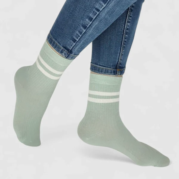 Skarpetki damskie bawełniane limonkowe w paski MSAY Skarpetki damskie bawełniane limonkowe w paski