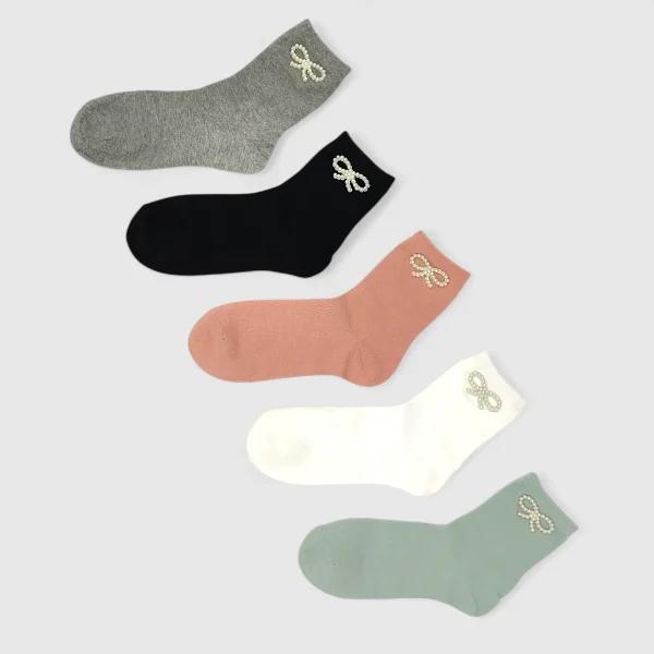 Skarpety damskie z perełkową kokardką 5-pak MSAY Skarpety damskie z perełkową kokardką 5-pak