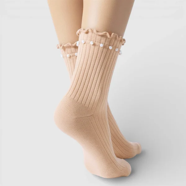 Skarpety damskie z perłami różowe MSAY Skarpety damskie z perłami różowe