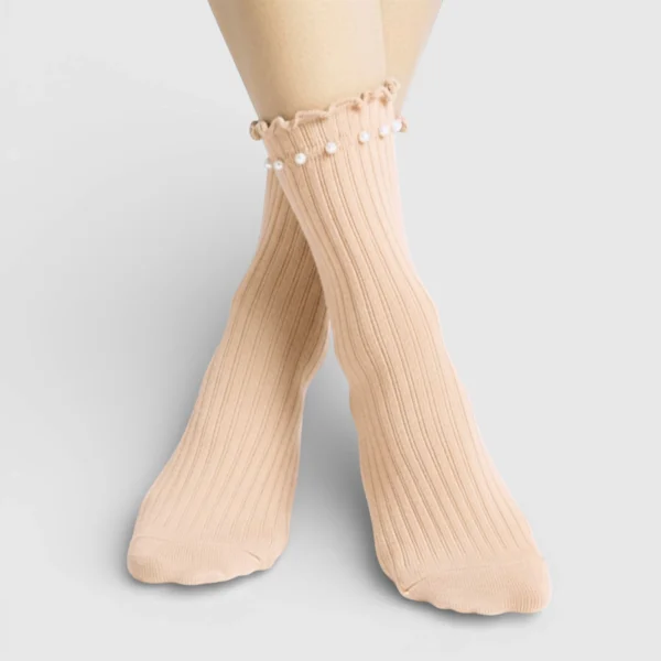 Skarpety damskie z perłami różowe MSAY Skarpety damskie z perłami różowe