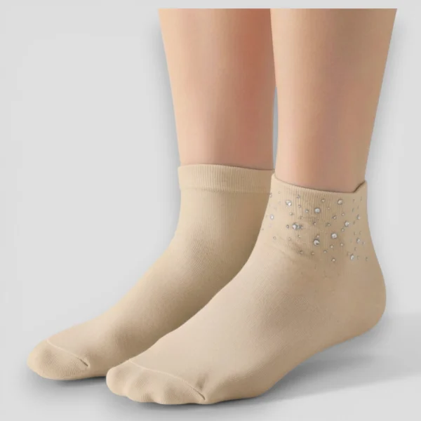 Skarpety damskie z cekinami beżowe