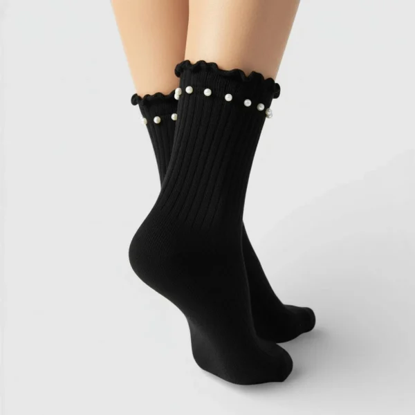 Skarpety damskie z perłami czarne MSAY Skarpety damskie z perłami czarne