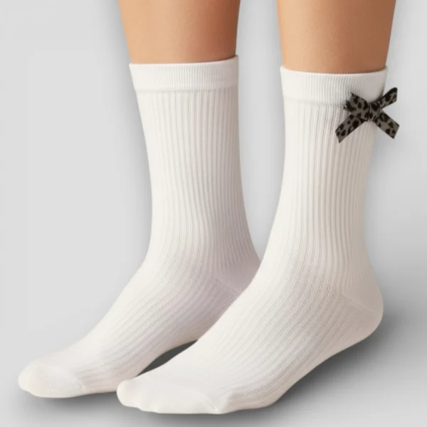 Skarpety damskie z kokardą ecru MSAY Skarpety damskie z kokardą ecru